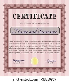 Red Diploma template or certificate template. Nice design. Vector illustration. With quality background. 