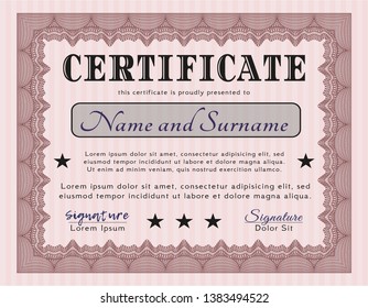 Red Diploma template or certificate template. Perfect design. With linear background. Detailed. 
