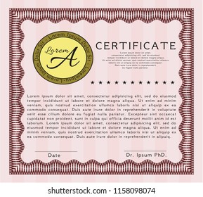Red Diploma template or certificate template. Printer friendly. Money Pattern design. Vector illustration. 