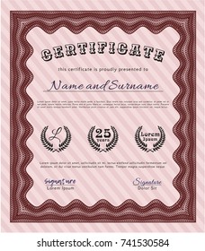 Red Diploma template or certificate template. Printer friendly. Vector illustration. Artistry design. 
