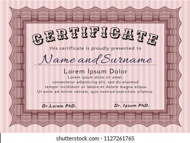 Red Diploma template or certificate template. With quality background. Money Pattern. Detailed. 