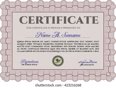 Red Diploma template or certificate template. With quality background. Vector pattern that is used in money and certificate. Artistry design. 