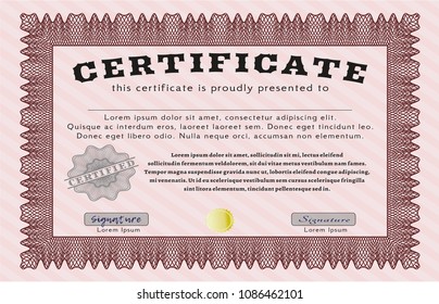  Red Diploma template or certificate template. Vector illustration. With complex linear background. Superior design. 