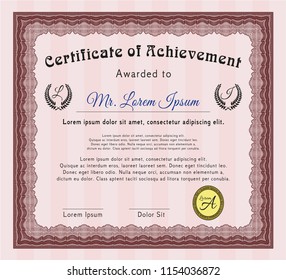 Red Diploma template or certificate template. Vector illustration. With linear background. Elegant design. 