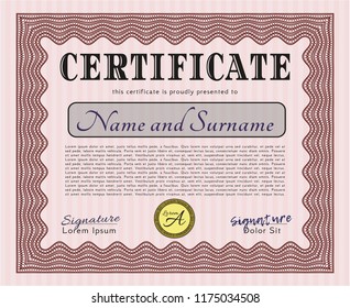 Red Diploma template or certificate template. Vector illustration. With background. Artistry design. 