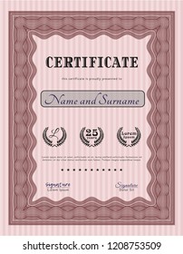 Red Diploma template or certificate template. Vector illustration. Complex background. Excellent design. 