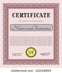 Red Diploma template or certificate template. Vector illustration. With linear background. Superior design. 