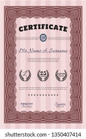 Red Diploma template or certificate template. Vector illustration. Easy to print. Cordial design. 