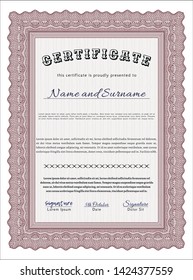 Red Diploma template or certificate template. Vector illustration. With complex linear background. Superior design. 