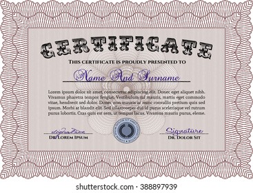 Red Diploma template or certificate template. Vector pattern that is used in money and certificate. With quality background. Artistry design. 
