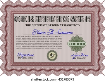 Red Diploma template or certificate template. Vector pattern that is used in money and certificate. With quality background. Artistry design. 