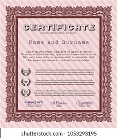 Red Diploma template. Complex background. Vector illustration. Beauty design. 