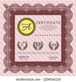 Red Diploma template. With complex background. Money style design. Detailed. 