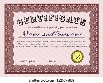 Red Diploma template. Complex background. Vector illustration. Beauty design. 