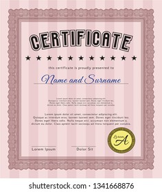 Red Diploma template. Complex background. Nice design. Vector illustration. 