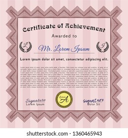 Red Diploma template. Complex background. Cordial design. Vector illustration. 
