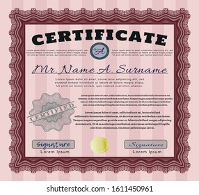 Red Diploma template. Complex background. Customizable, Easy to edit and change colors. Money Pattern. 