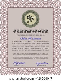 Red Diploma template. With complex background. Vector illustration. Excellent design. 