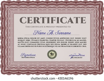 Red Diploma template. With complex background. Excellent design. Vector illustration. 