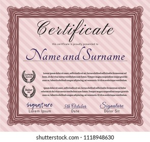Red Diploma template. With complex linear background. Money style design. Detailed. 
