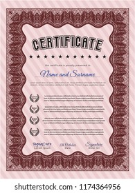 Red Diploma template. With complex linear background. Detailed. Money design. 