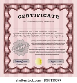  Red Diploma template. Customizable, Easy to edit and change colors. With complex linear background. Money Pattern. 