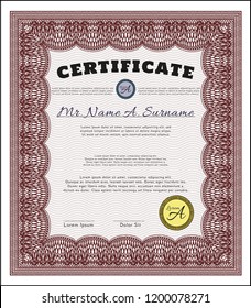 Red Diploma template. Customizable, Easy to edit and change colors. With guilloche pattern and background. Retro design. 