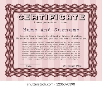 Red Diploma template. Customizable, Easy to edit and change colors. With great quality guilloche pattern. Excellent design. 