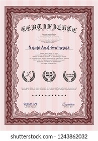 Red Diploma template. Customizable, Easy to edit and change colors. With guilloche pattern and background. Good design. 