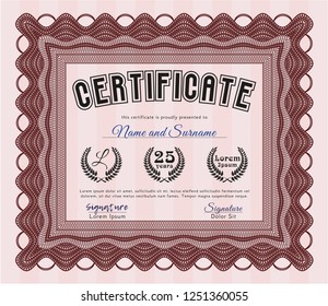 Red Diploma template. Customizable, Easy to edit and change colors. With linear background. Money Pattern design. 