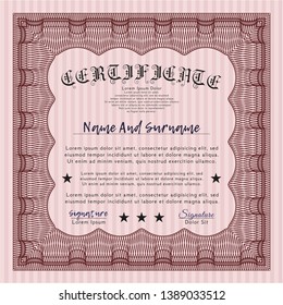 Red Diploma template. Customizable, Easy to edit and change colors. With linear background. Money Pattern design. 