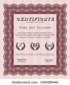 Red Diploma template. Detailed. With background. Money design. 