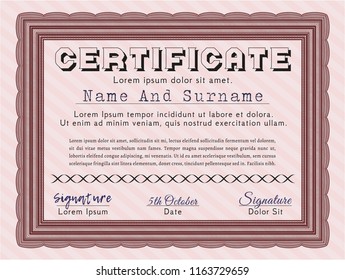 Red Diploma template. Detailed. With complex background. Retro design. 
