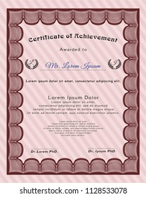 Red Diploma template. Detailed. With guilloche pattern and background. Nice design. 