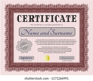 Red Diploma template. Detailed. With guilloche pattern. Elegant design. 