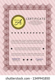 Red Diploma template. Detailed. With linear background. Superior design. 