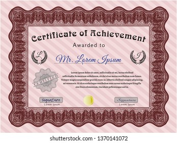 Red Diploma template. Detailed. With linear background. Money style design. 