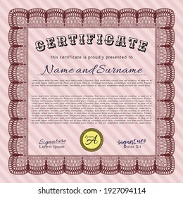Red Diploma template.  Excellent design.  Complex background.  Vector illustration. 