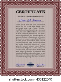 Red Diploma template. Excellent design. With complex background. Vector illustration. 