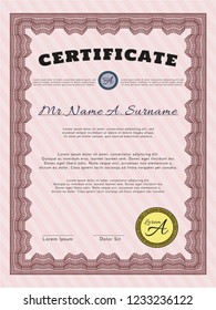 Red Diploma template. With great quality guilloche pattern. Detailed. Sophisticated design. 