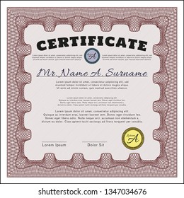 Red Diploma template. With great quality guilloche pattern. Detailed. Money style design. 