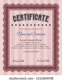 Red Diploma template. With great quality guilloche pattern. Money design. Detailed. 