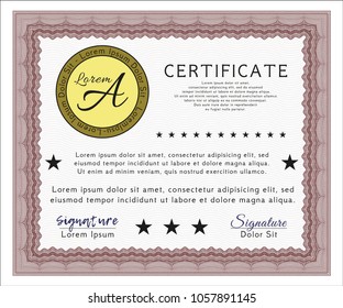 Red Diploma template. With guilloche pattern and background. Elegant design. Detailed. 