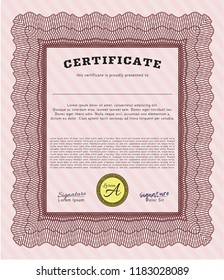 Red Diploma template. With guilloche pattern and background. Customizable, Easy to edit and change colors. Cordial design. 