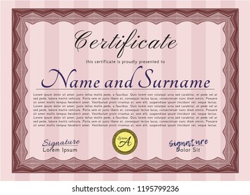 Red Diploma template. With guilloche pattern. Detailed. Lovely design. 