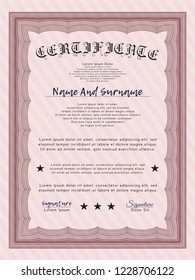 Red Diploma template. With guilloche pattern and background. Detailed. Beauty design. 