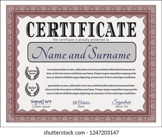Red Diploma template. With guilloche pattern and background. Artistry design. Detailed. 