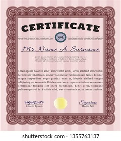 Red Diploma template. With guilloche pattern and background. Money Pattern design. Detailed. 