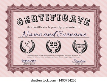 Red Diploma template. With guilloche pattern. Vector illustration. Artistry design. 