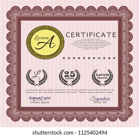 Red Diploma template. With linear background. Vector illustration. Modern design. 